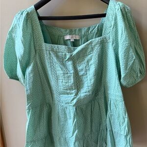 LOFT XL Never Worn Mint Green Smocked Puff Sleeve Blouse